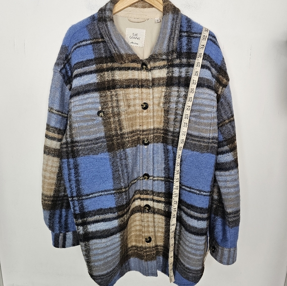 Aritzia Wilfred Ganna Jacket Wool Long Plaid Blue Brown Black Shacket Size 2XL - Picture 6 of 9